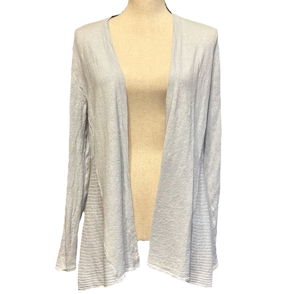 Eileen Fisher Light Blue Organic Linen Knit Open Lightweight Spring Cardigan